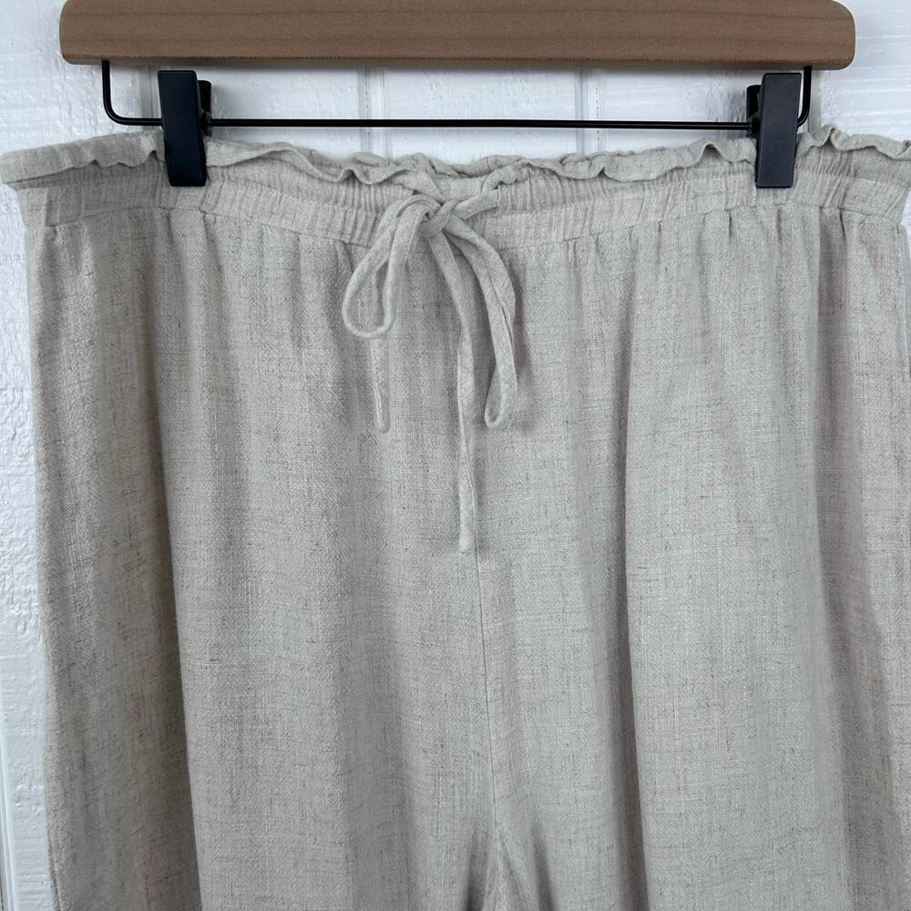 Fashion Nova Beige Cotton Wide Leg Drawstring Pants Women XL Elastic Waist Boho - Picture 4 of 8